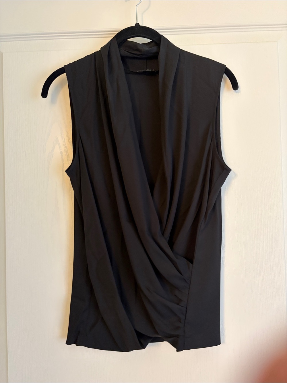 Theory Black Sleeveless Draped Wrap-Front Blouse